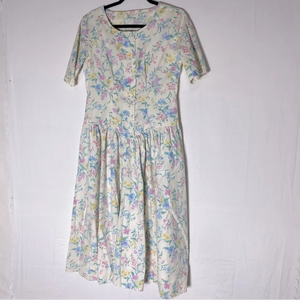 Vintage Handmade Pastel Floral Cottagecore Peasant Garden Tea Party Dress M - Picture 16 of 16